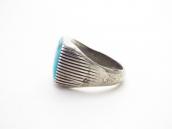 Atq Navajo Lines Filed Silver Ring w/Sq. Turquoise c.1935～