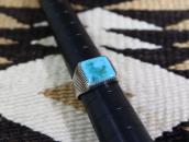 Atq Navajo Lines Filed Silver Ring w/Sq. Turquoise c.1935～
