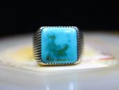 Atq Navajo Lines Filed Silver Ring w/Sq. Turquoise c.1935～