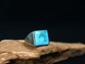 Atq Navajo Lines Filed Silver Ring w/Sq. Turquoise c.1935～