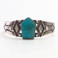 【Fred Peshlakai】Atq Ingot Silver Cuff w/GemTurquoise c.1940