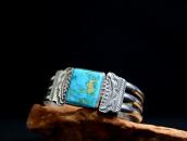 Vtg Navajo Stamped & Filed Cuff w/Sq. Gem Turquoise  c.1950～