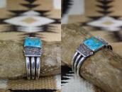 Vtg Navajo Stamped & Filed Cuff w/Sq. Gem Turquoise  c.1950～