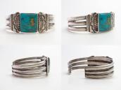 Vtg Navajo Stamped & Filed Cuff w/Sq. Gem Turquoise  c.1950～