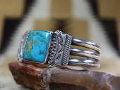 Vtg Navajo Stamped & Filed Cuff w/Sq. Gem Turquoise  c.1950～