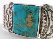Vtg Navajo Stamped & Filed Cuff w/Sq. Gem Turquoise  c.1950～