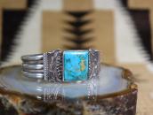 Vtg Navajo Stamped & Filed Cuff w/Sq. Gem Turquoise  c.1950～