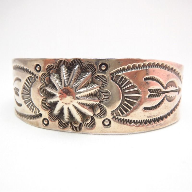 Antique Concho Repoused Stamped Silver Cuff Bracelet  c.1930