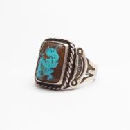 Antique Navajo 卍 Stamped Silver Ring w/Sq. Turquoise  c.1930