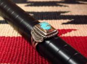 Antique Navajo 卍 Stamped Silver Ring w/Sq. Turquoise  c.1930
