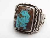 Antique Navajo 卍 Stamped Silver Ring w/Sq. Turquoise  c.1930