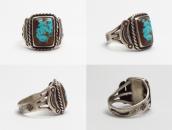 Antique Navajo 卍 Stamped Silver Ring w/Sq. Turquoise  c.1930