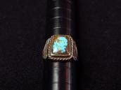 Antique Navajo 卍 Stamped Silver Ring w/Sq. Turquoise  c.1930