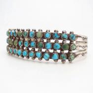 Vintage Zuni 3 Row Petit Point Turquois Cuff Bracelet c.1940