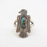 Vtg Thunderbird Shaped Silver Tourist Ring w/Gem TQ  c.1940～