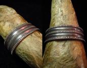 Antique Filed & Chiseled Ingot Silver Cuff Bracelet  c.1900～