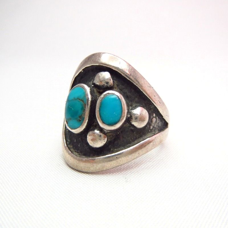 Vintage Teardrop Shape Silver Ring w/TQ  c.1940～
