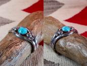 Vtg Double Half-Round Wires Cuff w/Gem Turquoise  c.1955～