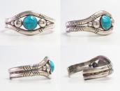 Vtg Double Half-Round Wires Cuff w/Gem Turquoise  c.1955～