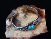 Vtg Double Half-Round Wires Cuff w/Gem Turquoise  c.1955～
