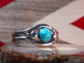 Vtg Double Half-Round Wires Cuff w/Gem Turquoise  c.1955～