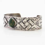 【Arrow Novelty】 Atq 卍 Applique Coin Silver Cuff w/TQ  c.1930