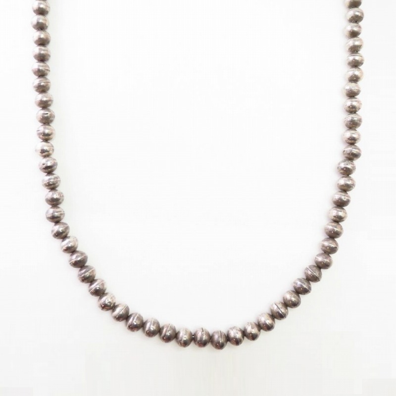 Vtg "Navajo Pearl" Good Weight Silver Bead Necklace  c.1940～