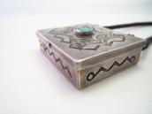 Antique Navajo Stamped Silver Pill Box Top Necklace  c.1930～
