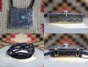 Antique Navajo Stamped Silver Pill Box Top Necklace  c.1930～