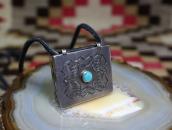 Antique Navajo Stamped Silver Pill Box Top Necklace  c.1930～
