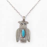 Atq Kewa/Navajo Stamped Owl Top w/Turquoise Necklace c.1930～