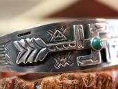 Antique 卍 Arrow  Applique & Stamed Silver Cuff w/TQ  c.1930