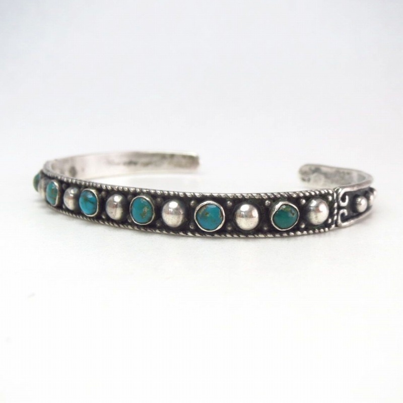 Antique Dots & Turquoise Row Narrow Cuff Bracelet  c.1930～