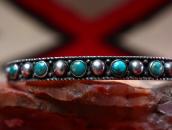 Antique Dots & Turquoise Row Narrow Cuff Bracelet  c.1930～
