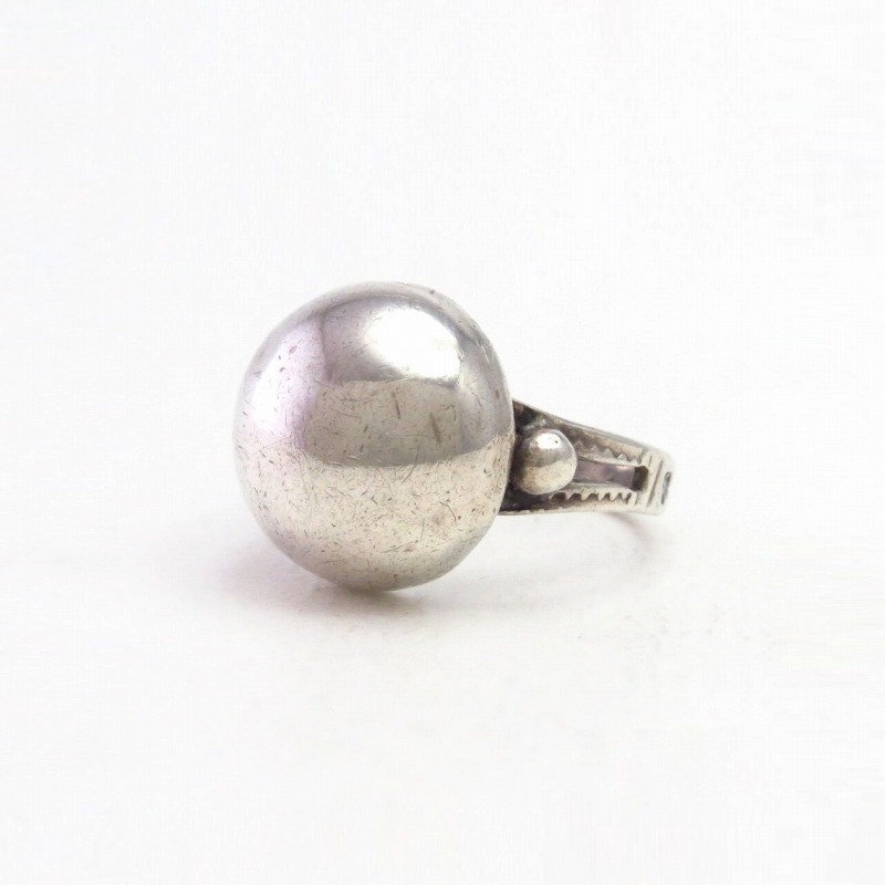 Atq "Navajo Pearl" Face Snakes Stamped Silver Ring  c.1930～