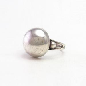 Atq "Navajo Pearl" Face Snakes Stamped Silver Ring  c.1930～