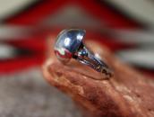 Atq "Navajo Pearl" Face Snakes Stamped Silver Ring  c.1930～
