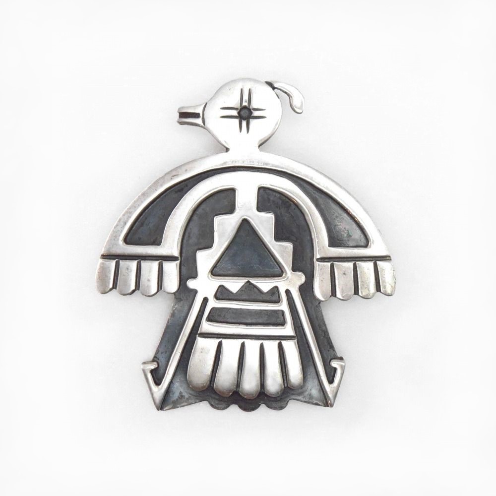 Vintage Navajo/Hopi Thunderbird Silver Overlay Pin  c.1950～