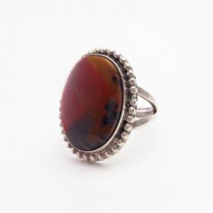 Vtg Navajo Split Shank Ring w/Rainbow PetrifiedWood  c.1960～