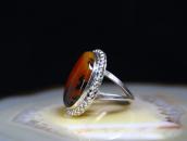 Vtg Navajo Split Shank Ring w/Rainbow PetrifiedWood  c.1960～