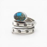 Vtg Pueblo/Navajo Coiled Snake Ring w/Gem Turquoise c.1960～