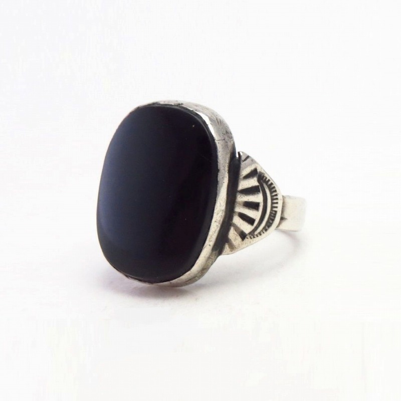 Vintage Navajo Worn Silver Ring w/Black Onyx  c.1950～