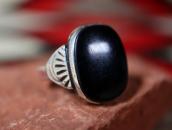 Vintage Navajo Worn Silver Ring w/Black Onyx  c.1950～