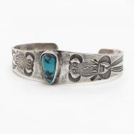 Atq Kewa or Navajo Owls Stamped Ingot Silver Cuff  c.1920～