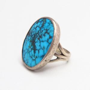 Vtg Split Shank Ring w/Hi-Grade Nevada Blue Turquoise c.1950