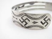 Atq Navajo 卍 Stamped & Snake Applique Silver Cuff c.1925～