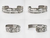 Atq Navajo 卍 Stamped & Snake Applique Silver Cuff c.1925～