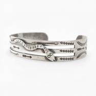Atq Navajo 卍 Stamped & Snake Applique Silver Cuff c.1925～