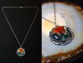 Vintage Navajo "HAND MADE" Moss Agate Top Necklace  c.1950～