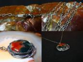 Vintage Navajo "HAND MADE" Moss Agate Top Necklace  c.1950～